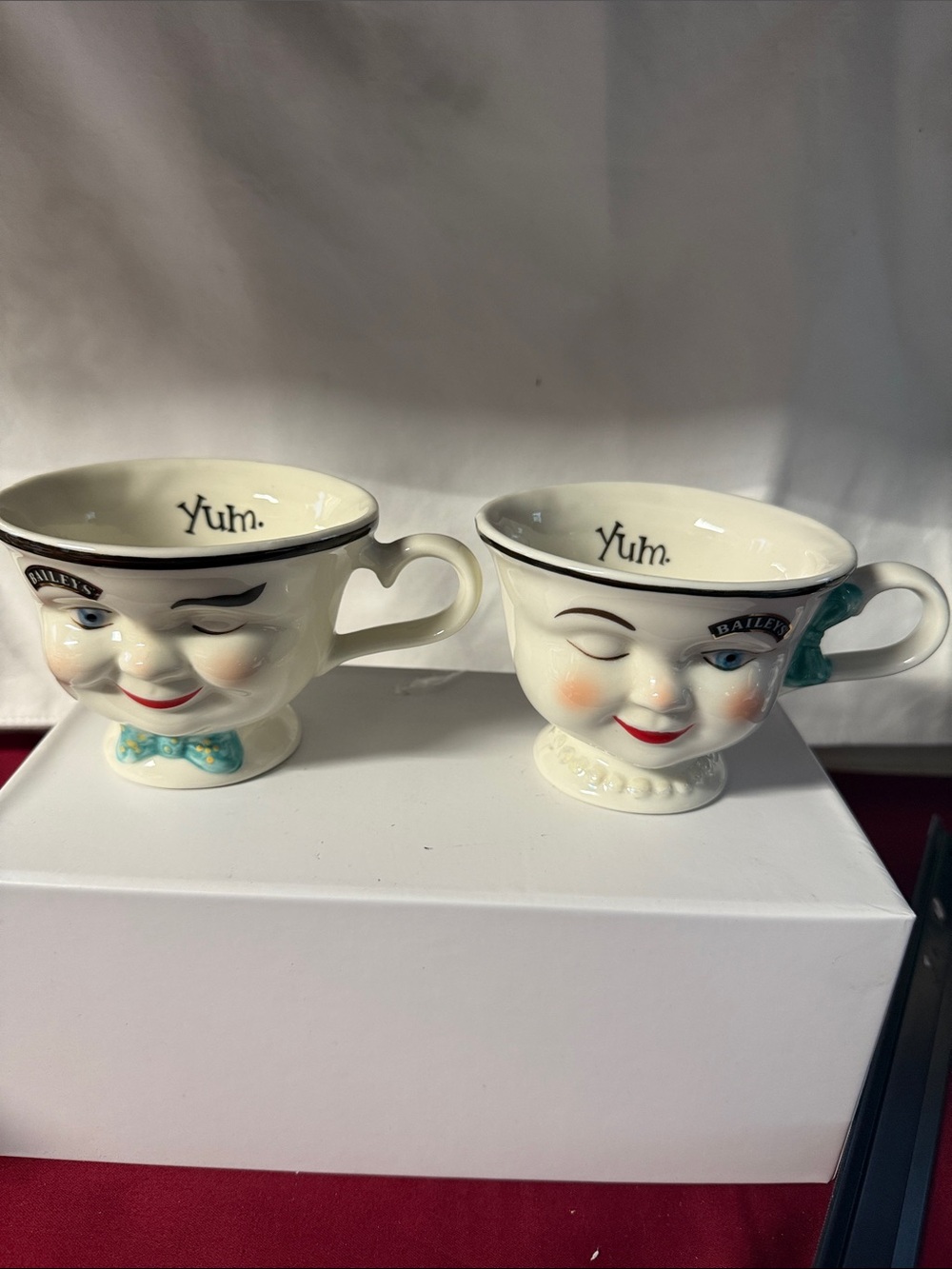 Bailey Cream Ceramic Winking Face Teacup - White (Set of 2)